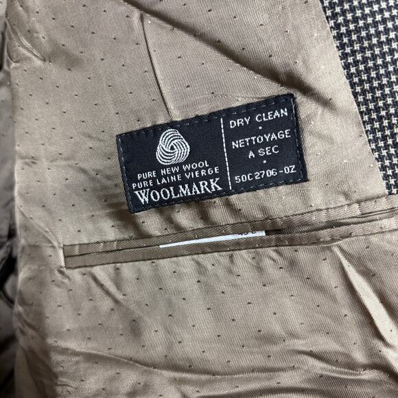 Calvin Klein Mens 46 Long Houndstooth Single Breasted Blazer Jacket Brown Wool - Picture 9 of 11